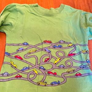 Green Kids T-Shirt with Colorful Car Design